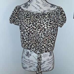 Ambiance Leopard Print Tie-Front Crop Top